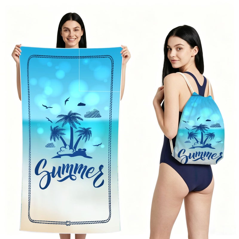 2-in-1 Foldable Microfiber Beach Towel with Storage Bag - Printed, Lightweight & Quick-Dry