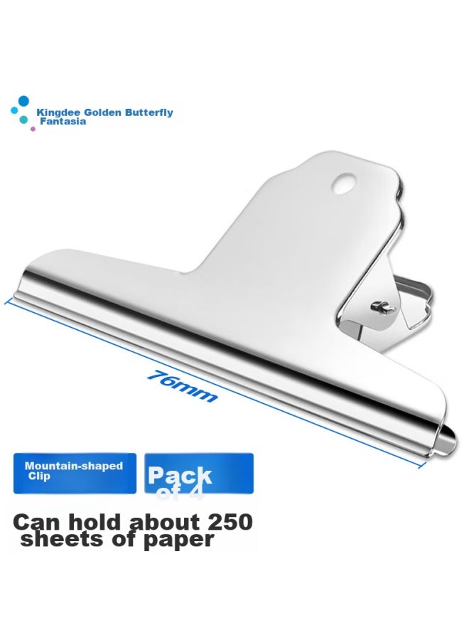 Kingdee 4 Pieces 76mm Iron Ticket Clips, Mountain-shaped Bill Clips, Financial Doent Clips, Clipboard Clips, Metal Doent File Clips, Office Supplies, 4 Pieces/pack - Image 1