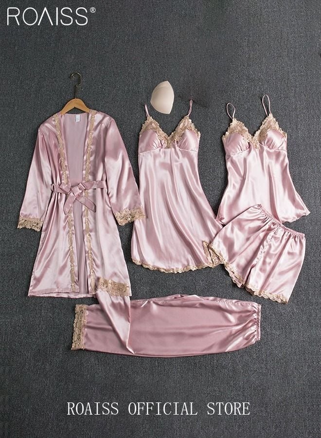 5-Pack Women's Pyjama Set Sling with Chest Pad Nightdress Sweet Sleepwear Home Wearing Clothes Suits Ladies Floral Printing Nightwear Lingerie Robe Underwear Shorts Summer Spring  - Image 5