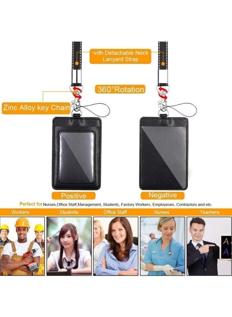 HPRT PU Leather ID Badge Holder, 2 Pack ID Card Holder Wallet with Neck Lanyard and Retractable Badge Reel, Clear Window for Office, School and Employee ID (Black) - Image 5