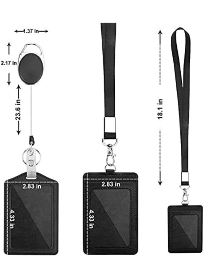 HPRT PU Leather ID Badge Holder, 2 Pack ID Card Holder Wallet with Neck Lanyard and Retractable Badge Reel, Clear Window for Office, School and Employee ID (Black) - Image 3