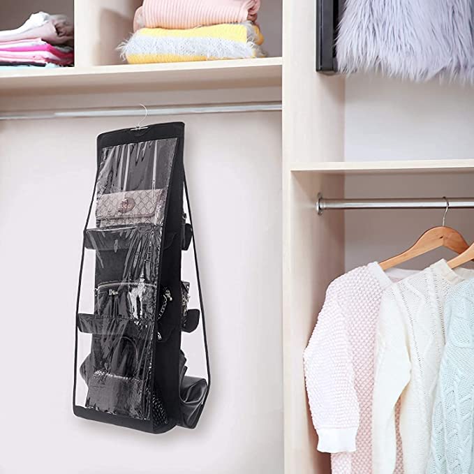Everbuy Hanging Purse Organizer Handbags Storage Organiser for Ladies Women NonWoven 90 X 35 X 35cm Black - Image 2