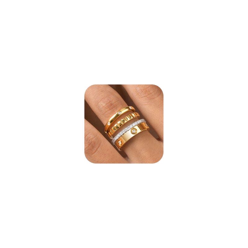 MPRAINBOW Stackable Gold Rings for Women - 18K Gold Plated Rings Set, Non Tarnish Stainless Steel Cubic Zirconia Friendship Band Stack Rings Trendy Jewelry, Christmas Birthday Party Gifts for Girlfriend Size 7 - Image 1