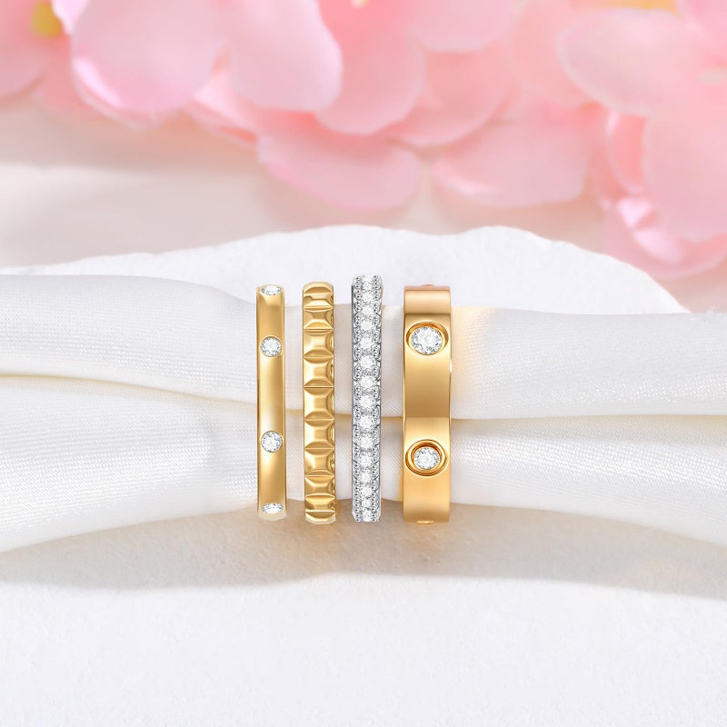 MPRAINBOW Stackable Gold Rings for Women - 18K Gold Plated Rings Set, Non Tarnish Stainless Steel Cubic Zirconia Friendship Band Stack Rings Trendy Jewelry, Christmas Birthday Party Gifts for Girlfriend Size 7 - Image 5
