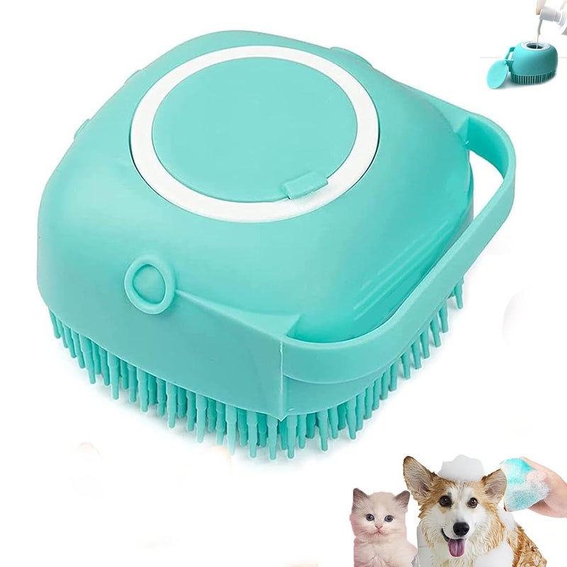Aternal Pet Bath Scrubber Brush Dog Bathing Scrub Massager Grooming Massage Shampoo Bath Brush with Soap and Shampoo Dispenser Soft Silicone Bristle for Long Short Haired Dogs Cats Shower Multicolor - Image 1
