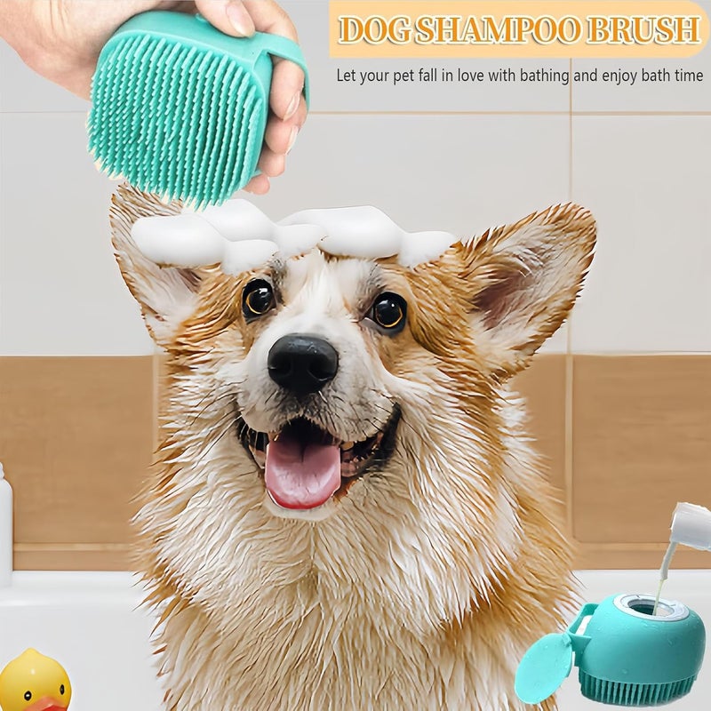 Aternal Pet Bath Scrubber Brush Dog Bathing Scrub Massager Grooming Massage Shampoo Bath Brush with Soap and Shampoo Dispenser Soft Silicone Bristle for Long Short Haired Dogs Cats Shower Multicolor - Image 3