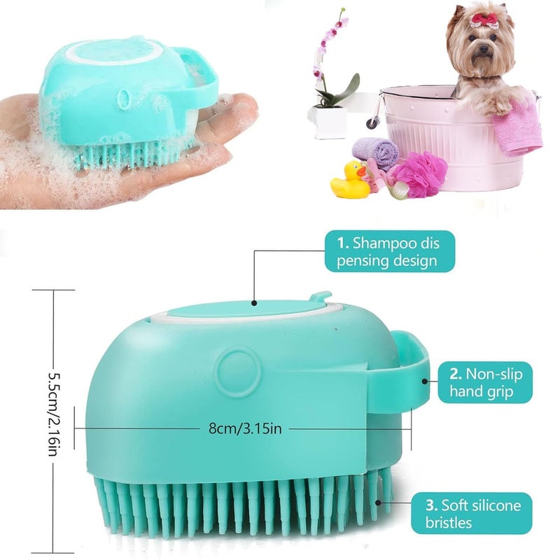 Aternal Pet Bath Scrubber Brush Dog Bathing Scrub Massager Grooming Massage Shampoo Bath Brush with Soap and Shampoo Dispenser Soft Silicone Bristle for Long Short Haired Dogs Cats Shower Multicolor - Image 2