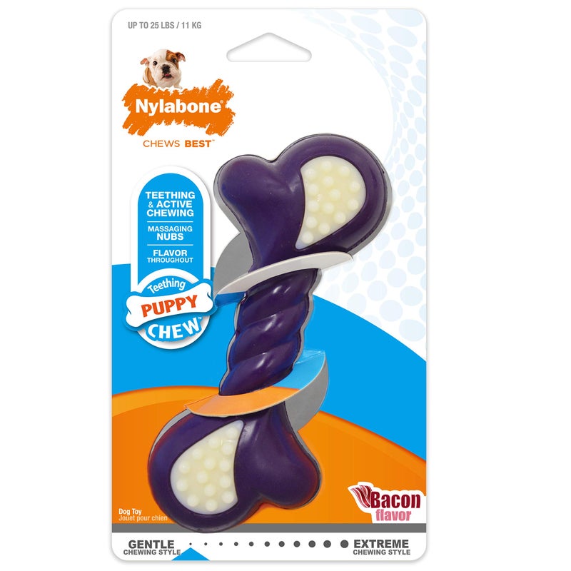 Nylabone Double Action Bone Puppy Chew Toy, Rubber Teething Toys for Puppies, Puppy Chew Bone, Bacon Flavor, Small Dogs - Up to 25 lbs., 1 Count - Image 1