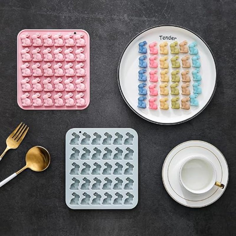 Silicone Rabbit Molds Pink + Blue Mini Baking Molds - Reusable Silicone Molds for Chocolate Candy Dessert Baking - Image 4