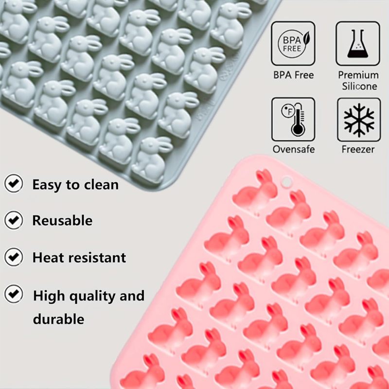 Silicone Rabbit Molds Pink + Blue Mini Baking Molds - Reusable Silicone Molds for Chocolate Candy Dessert Baking - Image 5