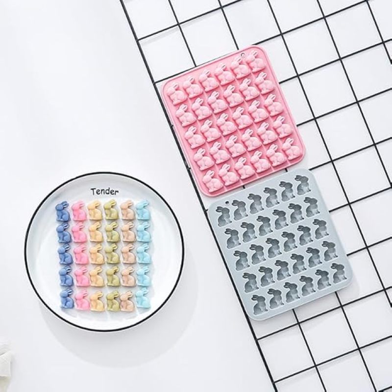 Silicone Rabbit Molds Pink + Blue Mini Baking Molds - Reusable Silicone Molds for Chocolate Candy Dessert Baking - Image 3