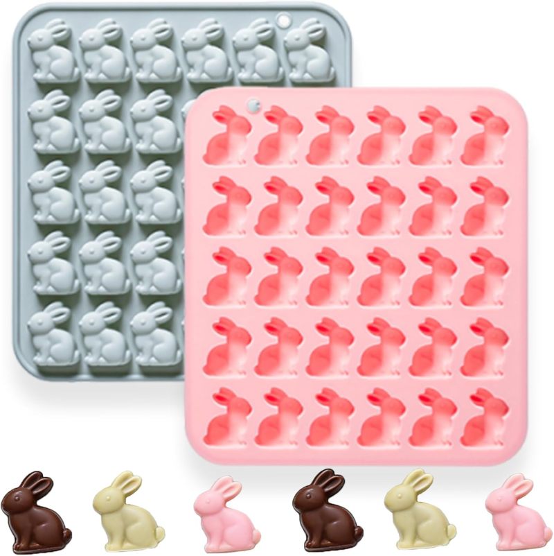 Silicone Rabbit Molds Pink + Blue Mini Baking Molds - Reusable Silicone Molds for Chocolate Candy Dessert Baking - Image 1