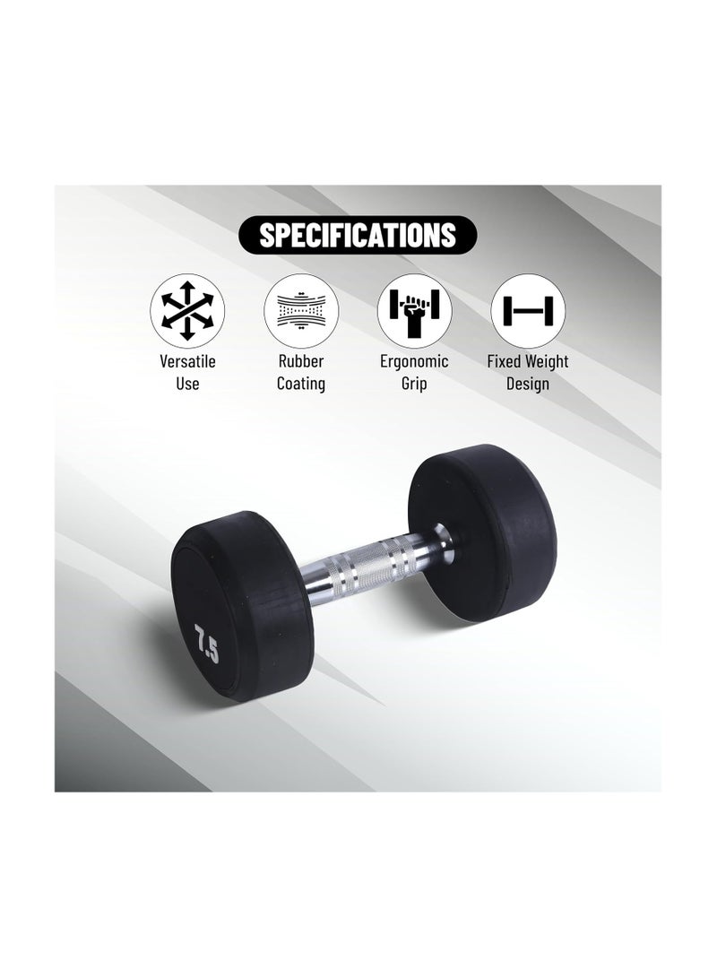 ENDLESS  7.5 Kg (16.5 Lb) Fixed Rubber Coated Bouncy Dumbbell | Black | Material: Iron And Rubber | Perfect For Bodybuilding, Fitness, Weight Lifting And Training At Home Or Gym | For Men And Women - Image 2