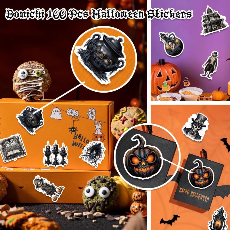 Bomichi 100 Pcs Goth Stickers, Retro Horriblr Skull Stickers for Adult, Scrapbook, Junk Journal, Collages, Decoration, Waterproof Vinyl Stickers for Laptop, Window, Water Bottles - Image 2