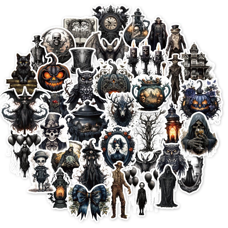 Bomichi 100 Pcs Goth Stickers, Retro Horriblr Skull Stickers for Adult, Scrapbook, Junk Journal, Collages, Decoration, Waterproof Vinyl Stickers for Laptop, Window, Water Bottles - Image 1