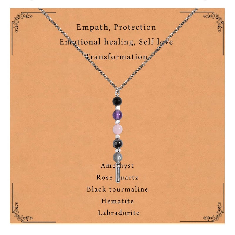 Gracayfr Empath Protection Necklace Amethyst Rose Quartz Black Tourmaline Hematite Labradorite Necklace Natural Stone Healing Crystal Spiritual Women Silver Vertical - Image 1