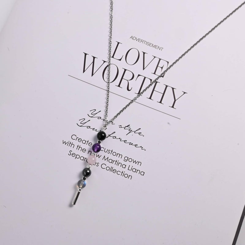 Gracayfr Empath Protection Necklace Amethyst Rose Quartz Black Tourmaline Hematite Labradorite Necklace Natural Stone Healing Crystal Spiritual Women Silver Vertical - Image 5