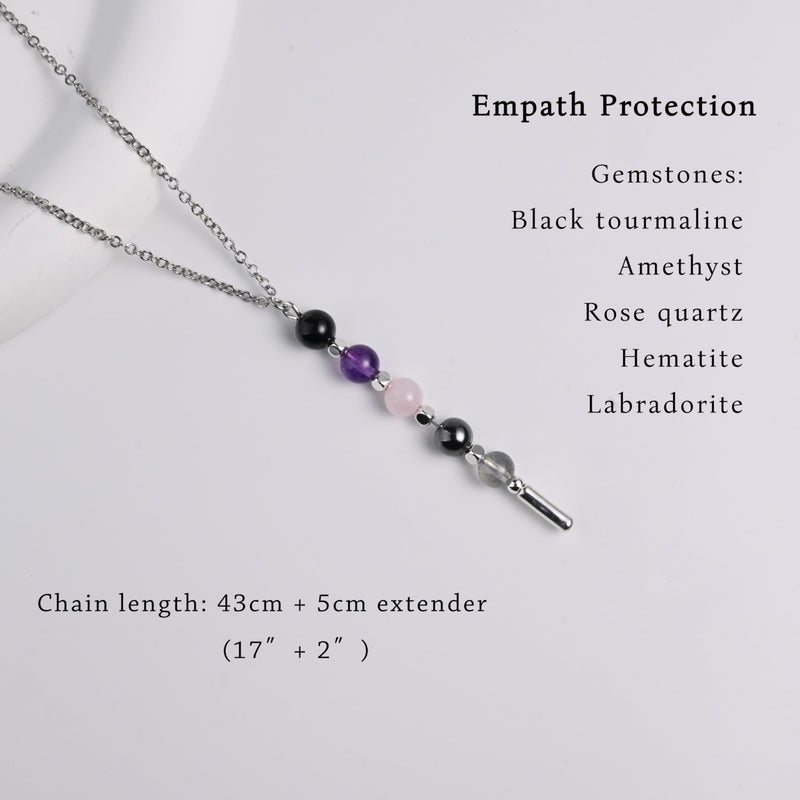 Gracayfr Empath Protection Necklace Amethyst Rose Quartz Black Tourmaline Hematite Labradorite Necklace Natural Stone Healing Crystal Spiritual Women Silver Vertical - Image 4