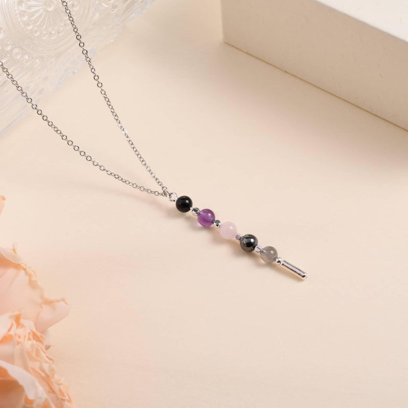 Gracayfr Empath Protection Necklace Amethyst Rose Quartz Black Tourmaline Hematite Labradorite Necklace Natural Stone Healing Crystal Spiritual Women Silver Vertical - Image 3