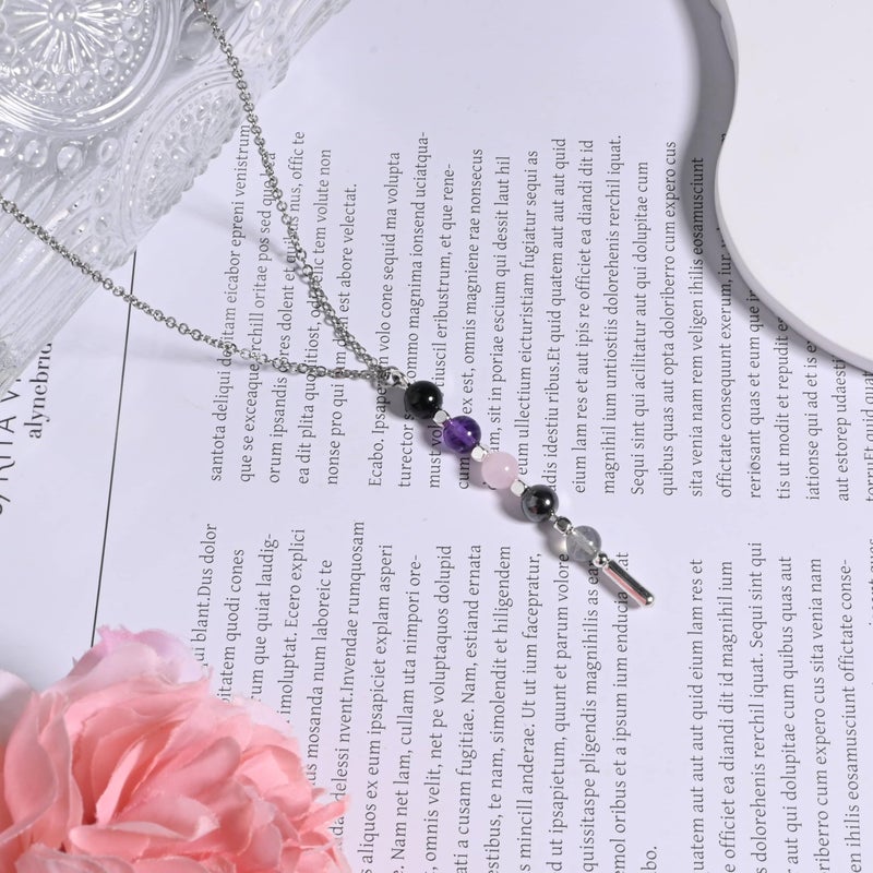 Gracayfr Empath Protection Necklace Amethyst Rose Quartz Black Tourmaline Hematite Labradorite Necklace Natural Stone Healing Crystal Spiritual Women Silver Vertical - Image 2