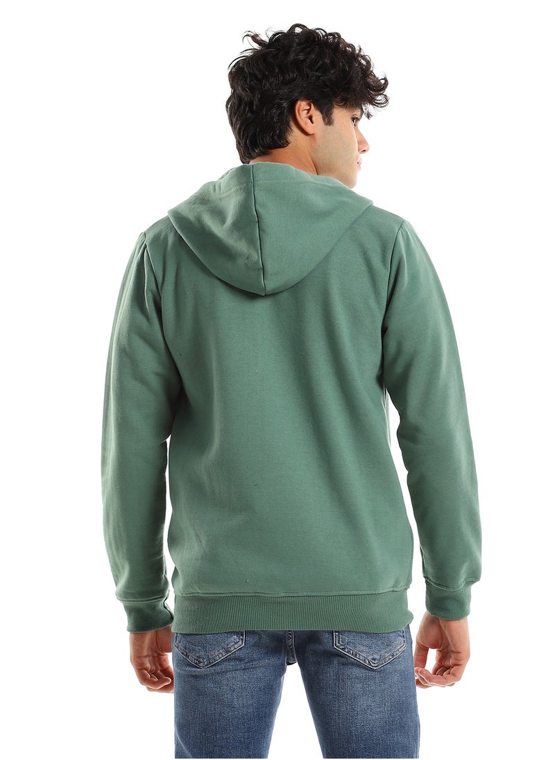 Andora - Hooded Long Sleeves Plain Side Pockets Sweatshirt - Green - Image 1