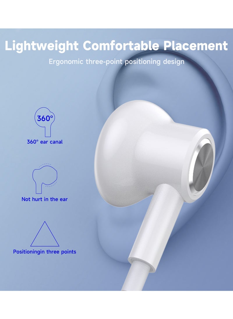 DAW-LINK Dawlink Type-C Mono Wired Earphone with Mic, Noise Isolation, In-Line Volume Control, Ergonomic Half In-Ear Design, USB-C Connector, Compatible with iPhone 15/16, Galaxy S23/S22/S21, iPad Air – White  - Image 2