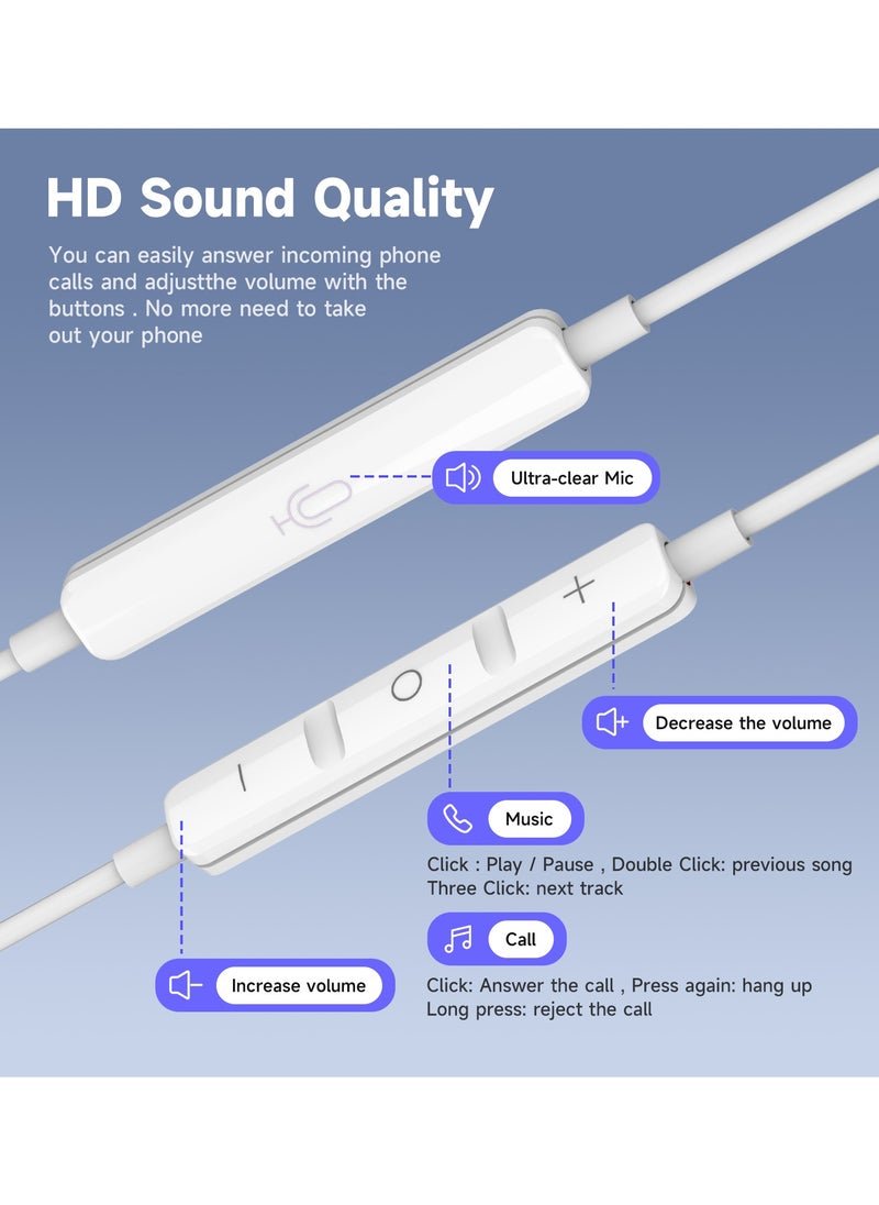 DAW-LINK Dawlink Type-C Mono Wired Earphone with Mic, Noise Isolation, In-Line Volume Control, Ergonomic Half In-Ear Design, USB-C Connector, Compatible with iPhone 15/16, Galaxy S23/S22/S21, iPad Air – White  - Image 3