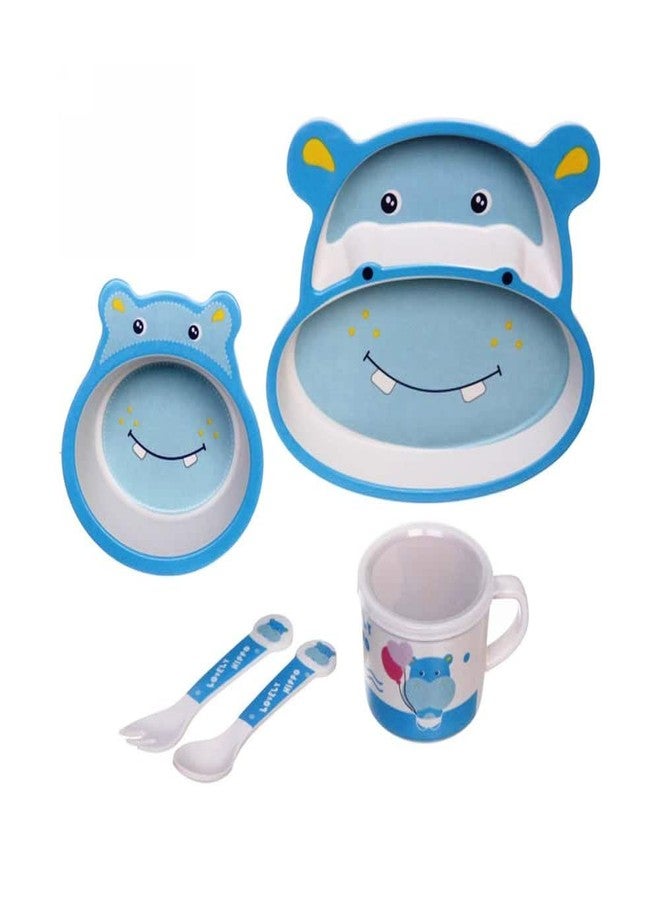 PANSHUB Hippo Bamboo Dish Set Eco Friendly Bamboo Fiber Dinner Set, 5 Pcs Tableware Crockery Set for Weaning Toddler & Self Feeding Baby Utensil Set for Baby Kids (Hippo Bamboo Fiber Dinner Set) - Image 1