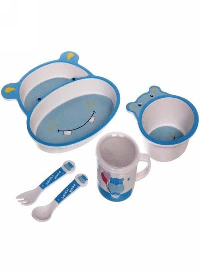 PANSHUB Hippo Bamboo Dish Set Eco Friendly Bamboo Fiber Dinner Set, 5 Pcs Tableware Crockery Set for Weaning Toddler & Self Feeding Baby Utensil Set for Baby Kids (Hippo Bamboo Fiber Dinner Set) - Image 2