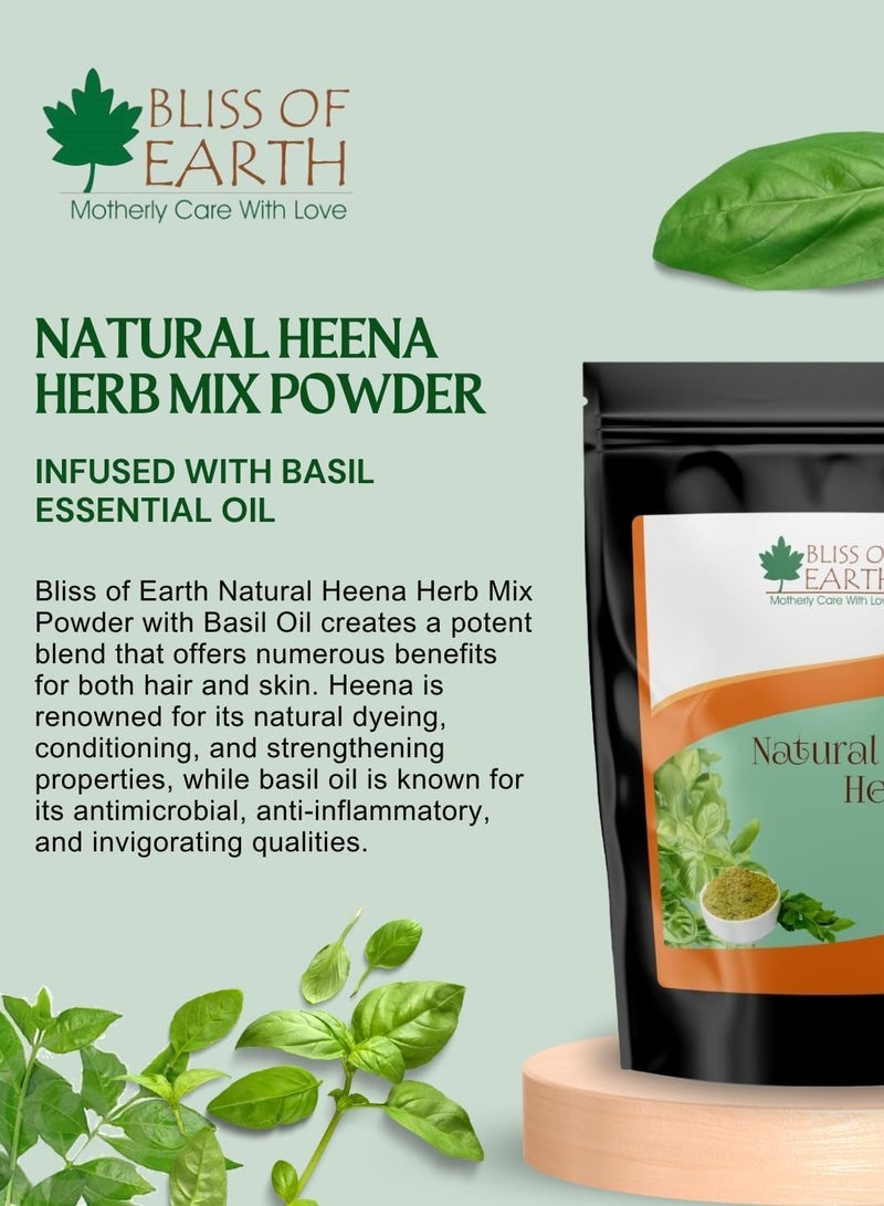BLISS OF EARTH Herbal Henna for Hair: Rose & Basil Special Combo Blended with Herbs Amla, Neem, Babul Gum, & Essential Oils for Long Lasting Hair Color, Hair Nourishment & Health – Pack of 2 x 100g - Image 2