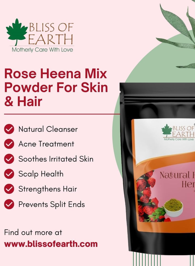 BLISS OF EARTH Herbal Henna for Hair: Rose & Basil Special Combo Blended with Herbs Amla, Neem, Babul Gum, & Essential Oils for Long Lasting Hair Color, Hair Nourishment & Health – Pack of 2 x 100g - Image 3