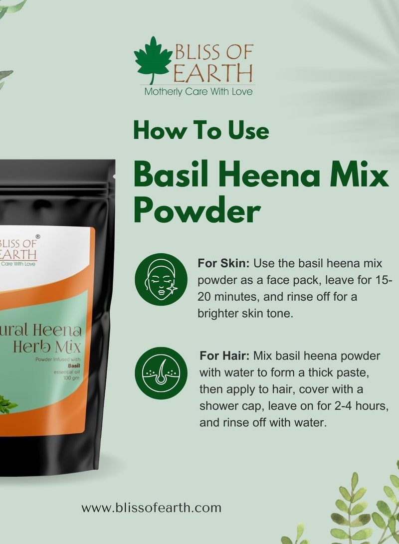 BLISS OF EARTH Herbal Henna for Hair: Rose & Basil Special Combo Blended with Herbs Amla, Neem, Babul Gum, & Essential Oils for Long Lasting Hair Color, Hair Nourishment & Health – Pack of 2 x 100g - Image 4