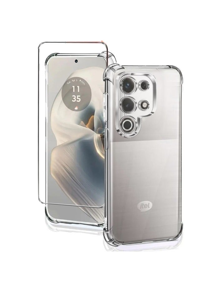 2 in 1 Case for itel S25 Ultra, with 1-Pack Screen Protector, Tempered Glass Film, Shockproof Bumper Phone Protective Cover Clear Back (Clear) - Image 1