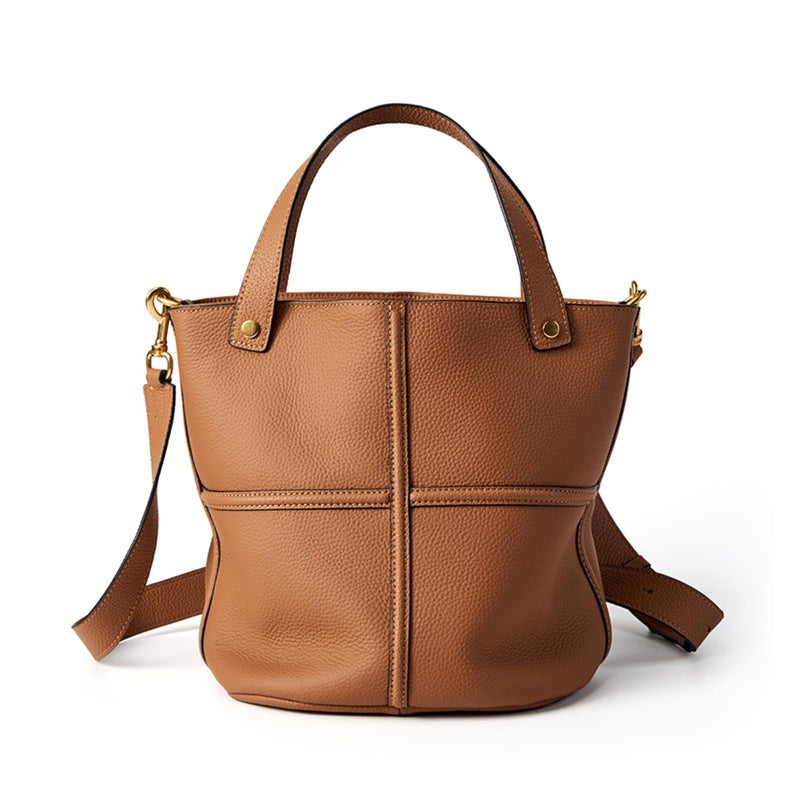 MoreFarther Bucket Bags for Women, Genuine Leather Tote Top Handbags, Crossbody Bags with Adjustable Shoulder Strap Tote (Brown) - Image 1