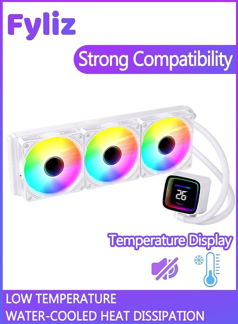 Fyliz 360mm ARGB LED PC Water Cooling System, Square Frame CPU Liquid Cooler Freezer, Compatible With Intel And AMD, For PC Builds（White） - Image 1