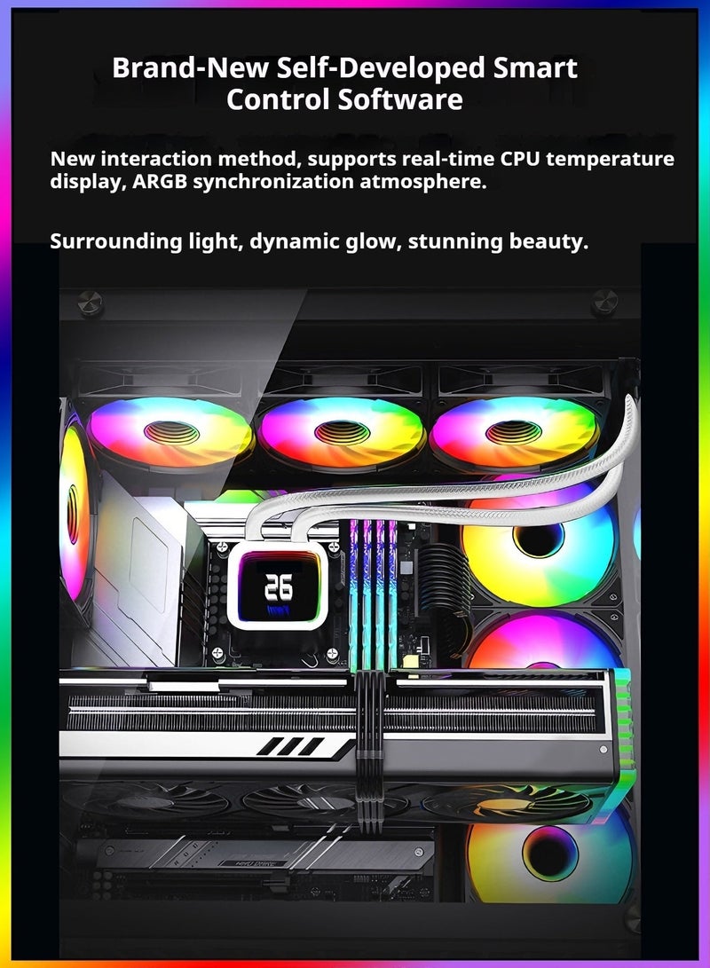 Fyliz 360mm ARGB LED PC Water Cooling System, Square Frame CPU Liquid Cooler Freezer, Compatible With Intel And AMD, For PC Builds（White） - Image 5