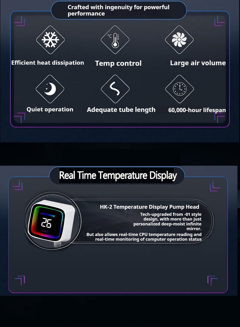 Fyliz 360mm ARGB LED PC Water Cooling System, Square Frame CPU Liquid Cooler Freezer, Compatible With Intel And AMD, For PC Builds（White） - Image 3