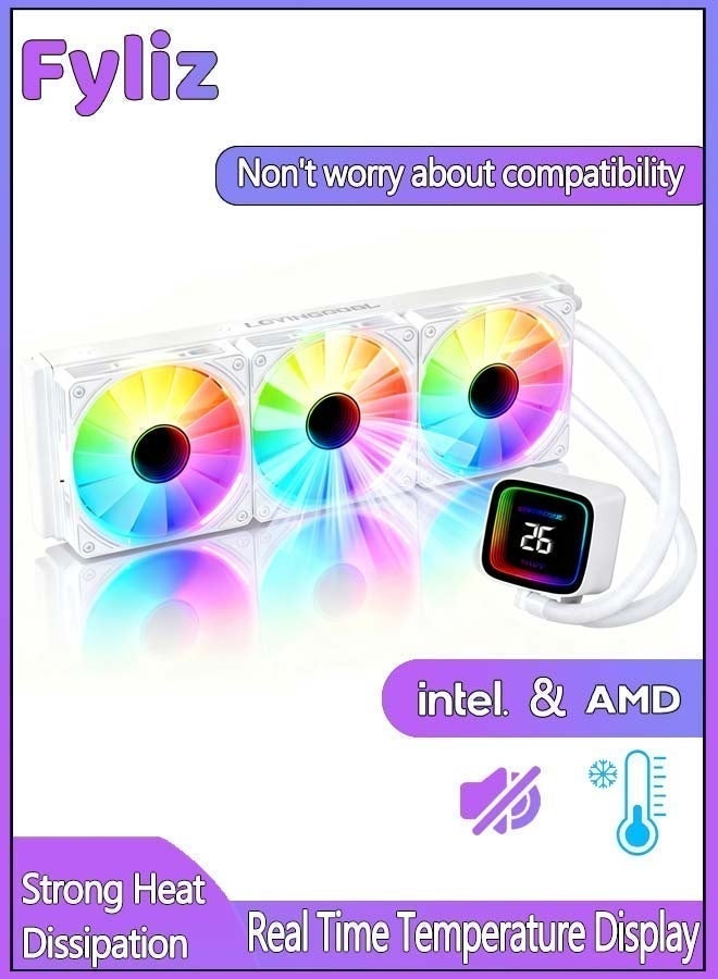 Fyliz 360mm ARGB LED PC Water Cooling System, Square Frame CPU Liquid Cooler Freezer, Compatible With Intel And AMD, For PC Builds（White） - Image 2