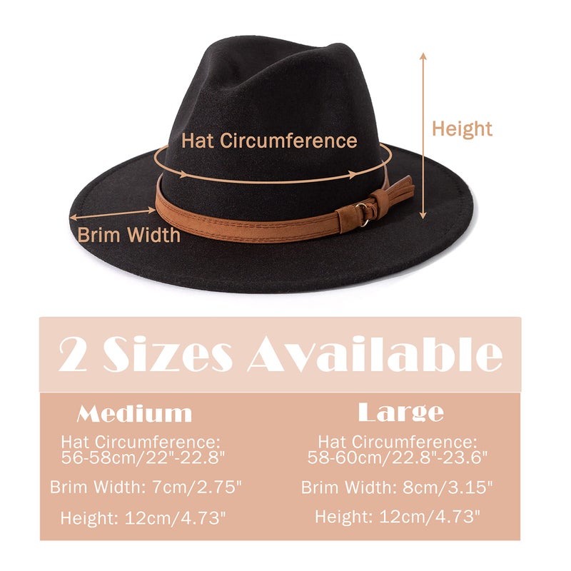 Lisianthus Men & Women Vintage Wide Brim Fedora Hat with Belt Buckle A-Black 56-58cm - Image 4