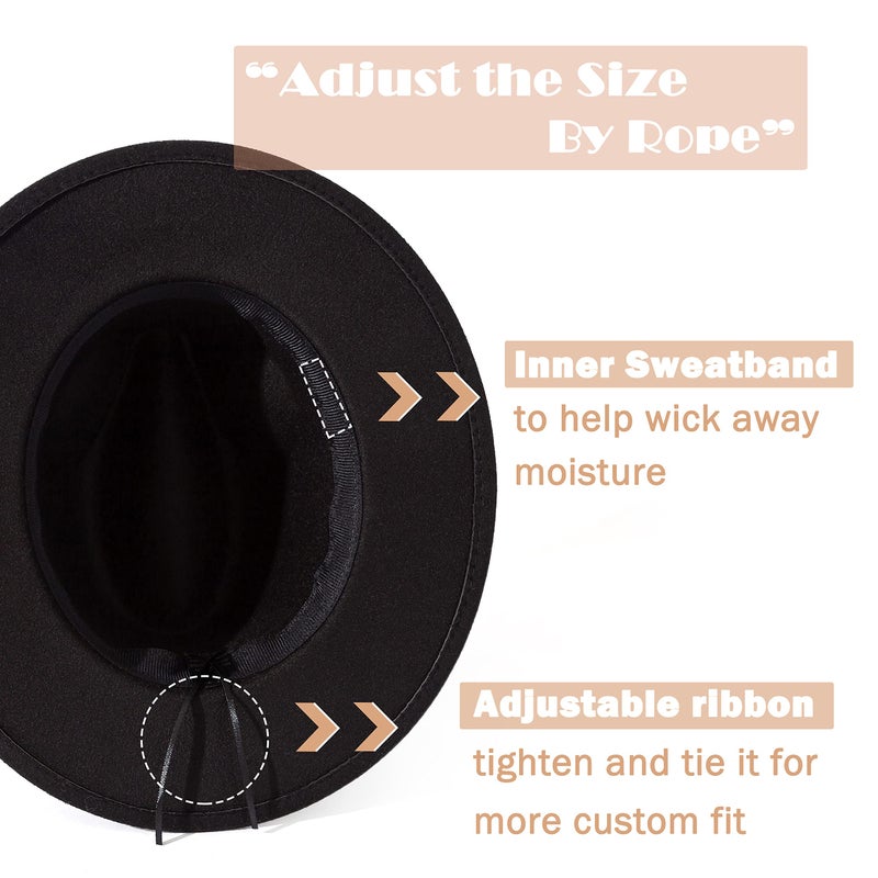 Lisianthus Men & Women Vintage Wide Brim Fedora Hat with Belt Buckle A-Black 56-58cm - Image 5