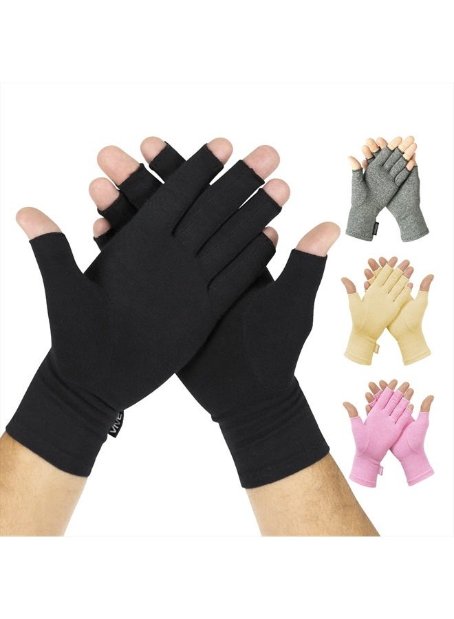 VIVE قفازات التهاب المفاصل الروماتويدي - ضغط بدون أصابع للرجال والنساء لتخفيف آلام اليد والتهاب المفاصل - لفافة يد سوداء لتخفيف أعراض المفاصل الملتهبة - تصميم مفتوح للأصابع - Image 1