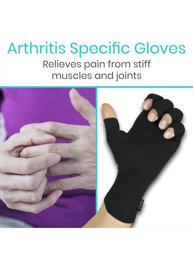 VIVE قفازات التهاب المفاصل الروماتويدي - ضغط بدون أصابع للرجال والنساء لتخفيف آلام اليد والتهاب المفاصل - لفافة يد سوداء لتخفيف أعراض المفاصل الملتهبة - تصميم مفتوح للأصابع - Image 2