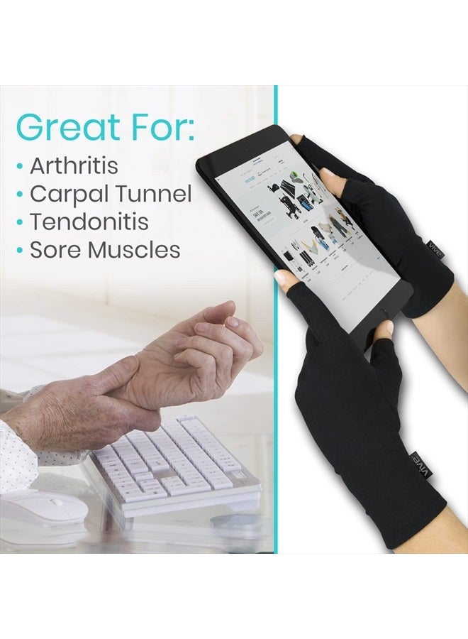 VIVE قفازات التهاب المفاصل الروماتويدي - ضغط بدون أصابع للرجال والنساء لتخفيف آلام اليد والتهاب المفاصل - لفافة يد سوداء لتخفيف أعراض المفاصل الملتهبة - تصميم مفتوح للأصابع - Image 4