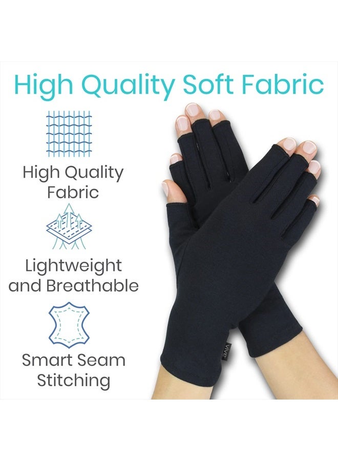 VIVE قفازات التهاب المفاصل الروماتويدي - ضغط بدون أصابع للرجال والنساء لتخفيف آلام اليد والتهاب المفاصل - لفافة يد سوداء لتخفيف أعراض المفاصل الملتهبة - تصميم مفتوح للأصابع - Image 3
