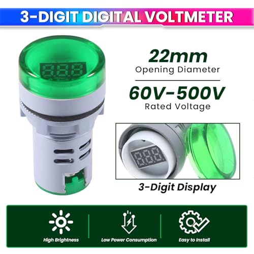amiciSense 3-Digit Digital Voltmeter, 60-500VAC Voltage Range, Compact and Accurate Voltage Display - Image 2