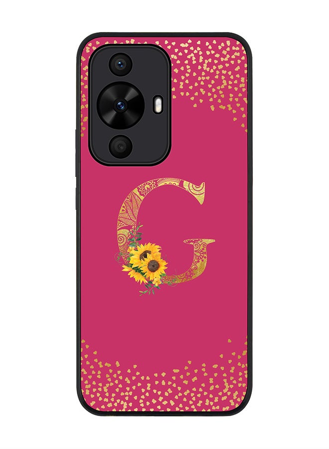 Stylizedd Rugged Black Case for Huawei nova 12s / Huawei nova 11/ Huawei nova 12 Lite 4G,Custom Monogram Initial Letter Floral Alphabet - G (Deep Pink Rose) - Image 1