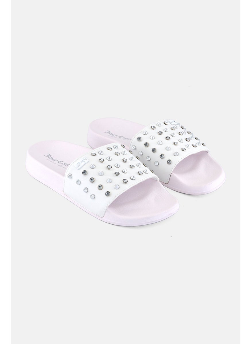Juicy Couture - Women Stoned Slip On Slides, White - Image 1