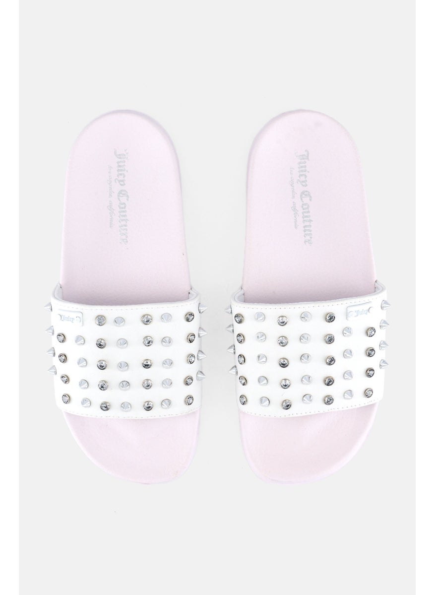 Juicy Couture - Women Stoned Slip On Slides, White - Image 1