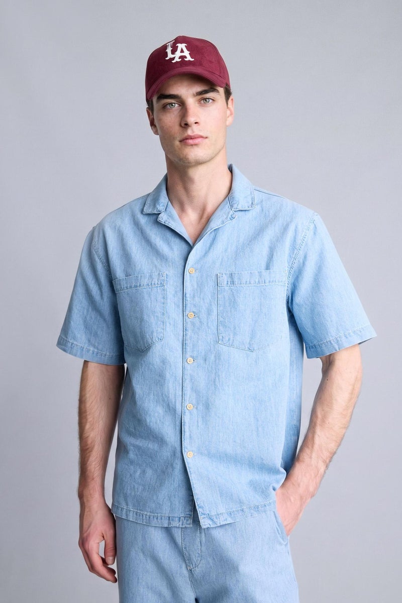 DeFacto Blue Man Relax Fit Cotton Short Sleeve Shirt Casual - Image 5