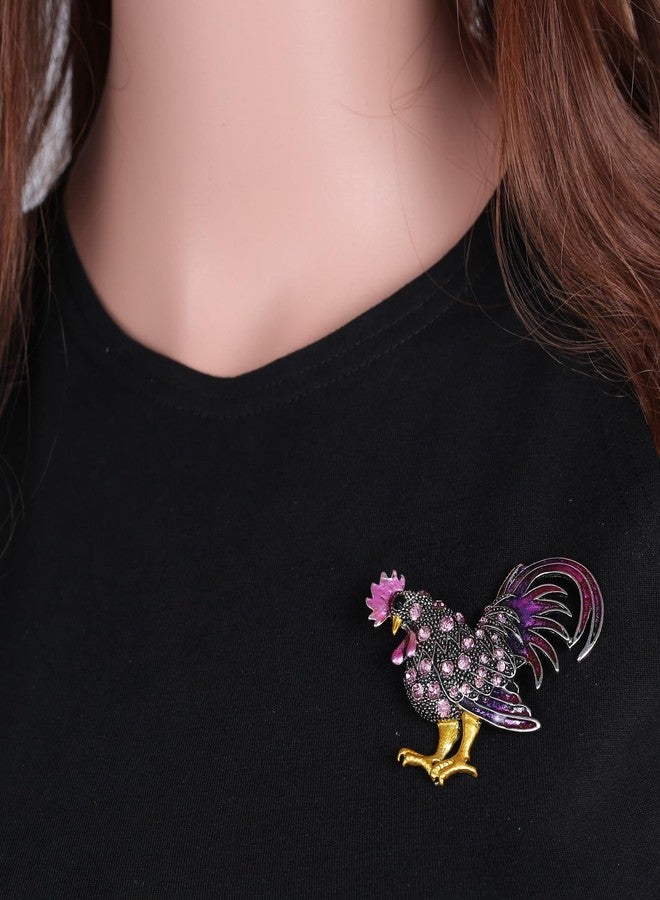 Kicomvi Cock Rooster Brooch Pins Multicolor Crystal Brooches for Women-purple - Image 2